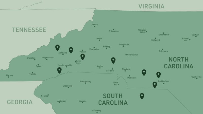 Hedrick Industries Construction Aggregates Locations in North Carolina and South Carolina 